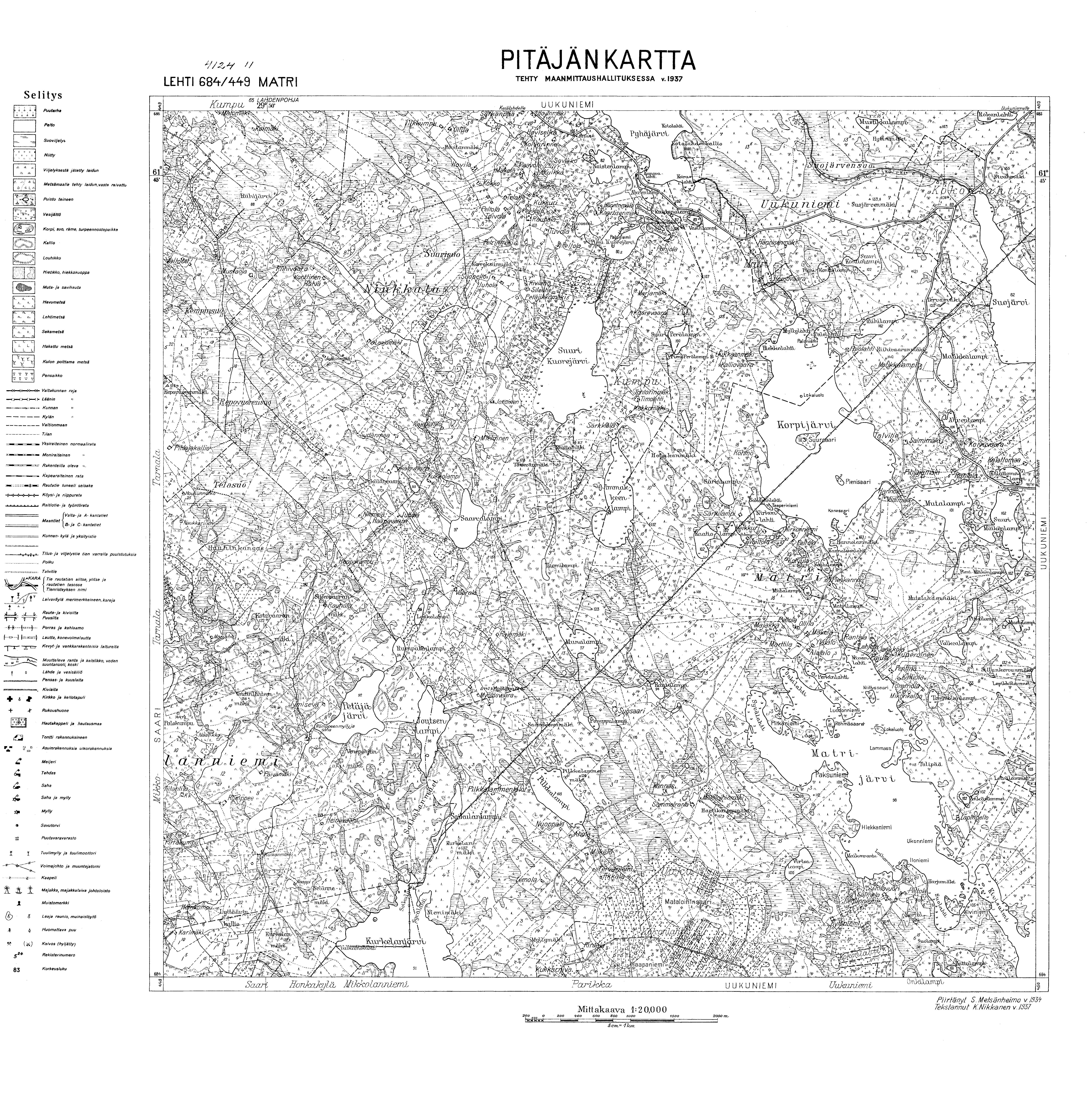 Matri. Pitäjänkartta 412411. Parish map from 1934. Use the zooming tool to explore in higher level of detail. Obtain as a quality print or high resolution image