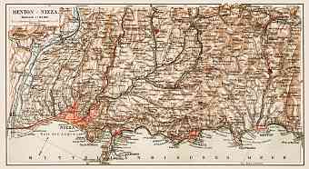 Map of the mediterranean Riviera between Nice and Menton, 1913