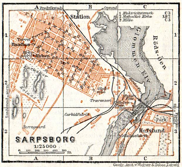 Sarpsborg city map, 1910. Use the zooming tool to explore in higher level of detail. Obtain as a quality print or high resolution image