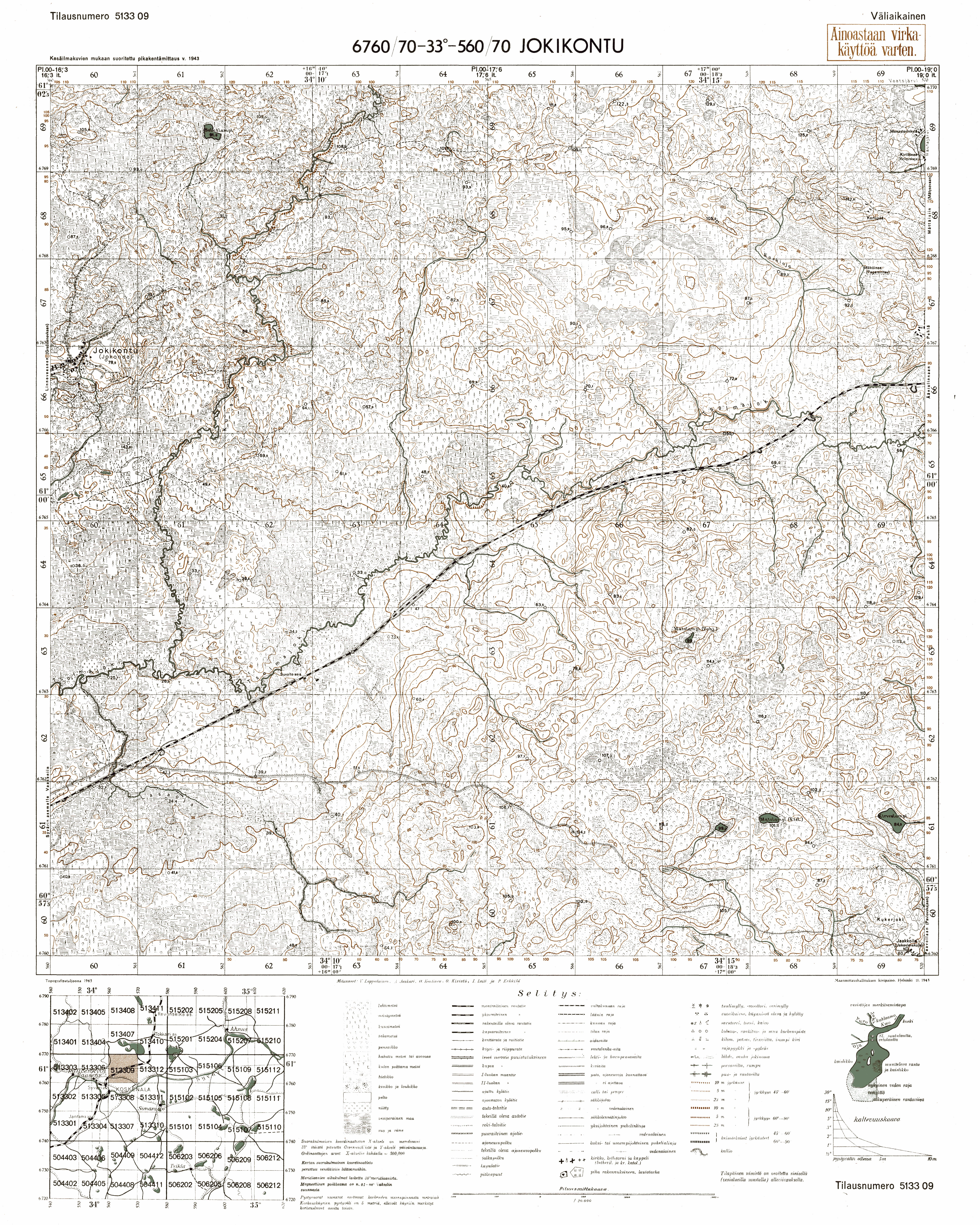 Jekonda Village Site. Jokikontu. Topografikartta 513309. Topographic map from 1943. Use the zooming tool to explore in higher level of detail. Obtain as a quality print or high resolution image