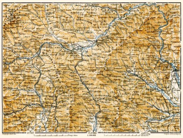 Map of the Steyr (Steirische) and Carinthian (Kärntner) Alps from Murau to Graz, 1906. Use the zooming tool to explore in higher level of detail. Obtain as a quality print or high resolution image