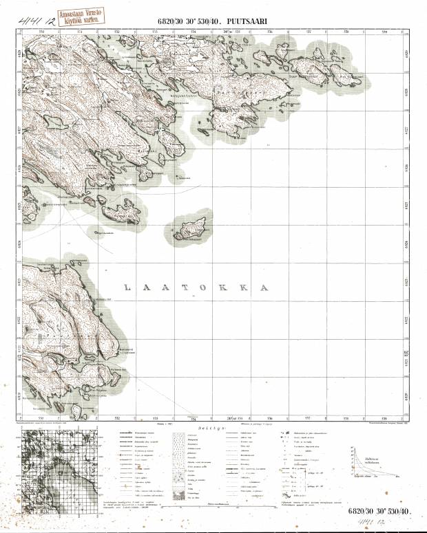 Putsaari (Putsalo) Island. Puutsaari. Topografikartta 414111, 414112. Topographic map from 1933. Use the zooming tool to explore in higher level of detail. Obtain as a quality print or high resolution image