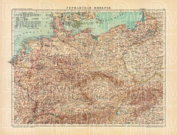 German Empire Map (in Russian), 1910. Use the zooming tool to explore in higher level of detail. Obtain as a quality print or high resolution image