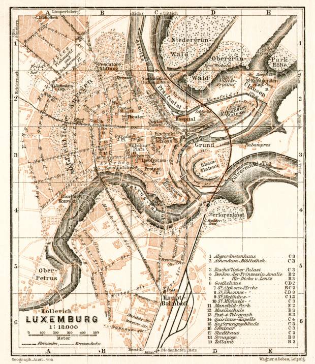 Luxembourg (Luxemburg) city map, 1909. Use the zooming tool to explore in higher level of detail. Obtain as a quality print or high resolution image