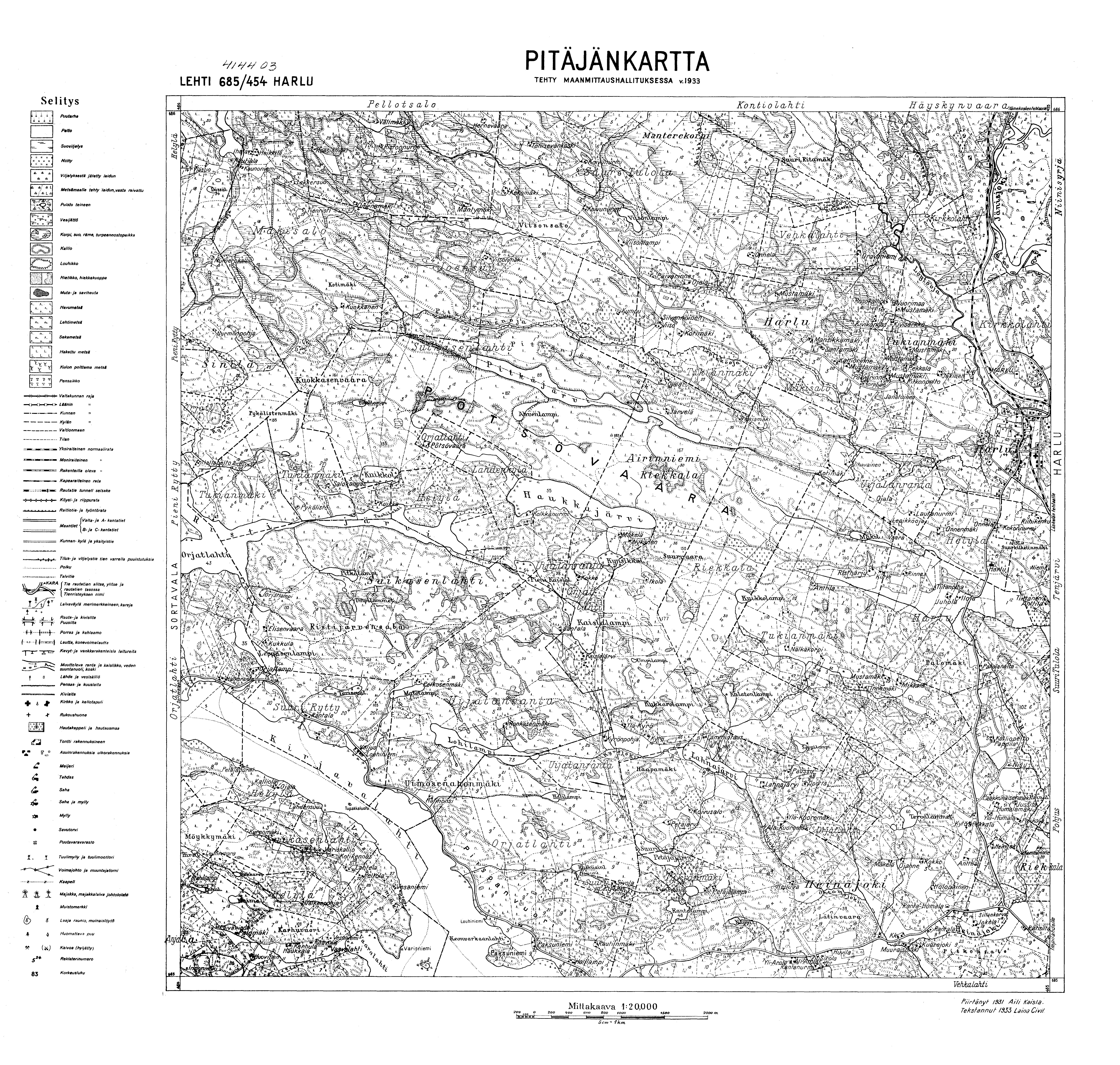 Harlu. Pitäjänkartta 414403. Parish map from 1931. Use the zooming tool to explore in higher level of detail. Obtain as a quality print or high resolution image