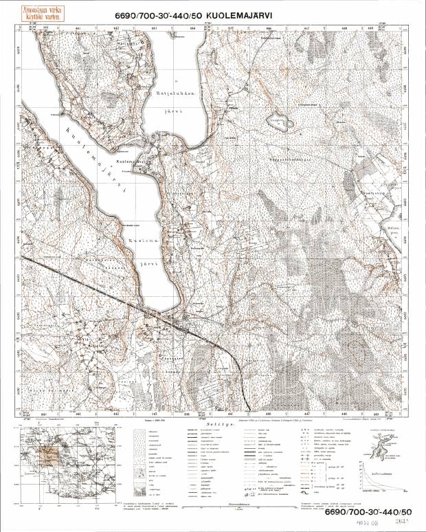 Pionerskoje. Kuolemajärvi. Topografikartta 402108. Topographic map from 1940. Use the zooming tool to explore in higher level of detail. Obtain as a quality print or high resolution image