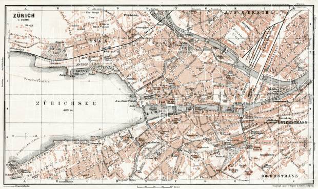 Zürich city map, 1909. Use the zooming tool to explore in higher level of detail. Obtain as a quality print or high resolution image
