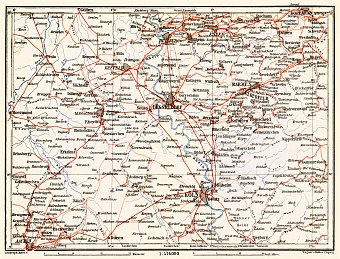 Railway map of Lower Rhine geographic area (Rhine-Ruhr bassin), 1905