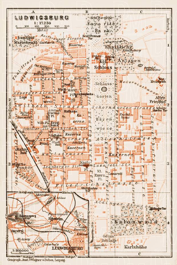 Ludwigsburg city map, 1909. Use the zooming tool to explore in higher level of detail. Obtain as a quality print or high resolution image