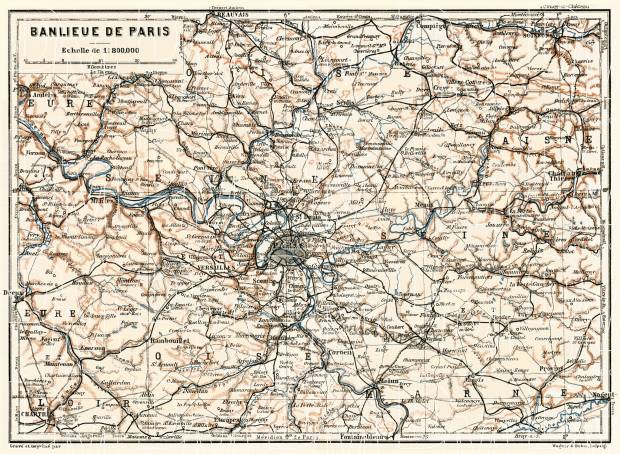 Paris region general map, 1913. Use the zooming tool to explore in higher level of detail. Obtain as a quality print or high resolution image