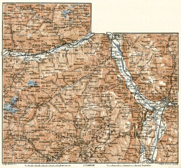 Bolzano (Bozen), western environs map, 1906. Use the zooming tool to explore in higher level of detail. Obtain as a quality print or high resolution image