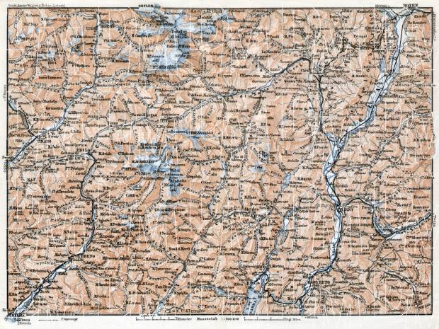 Adamello, Presanella and Brenta Alps district map, 1910. Use the zooming tool to explore in higher level of detail. Obtain as a quality print or high resolution image