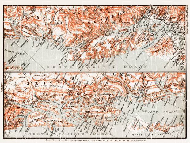 Map of the Coast of British Columbia and Alaska, 1907. Use the zooming tool to explore in higher level of detail. Obtain as a quality print or high resolution image