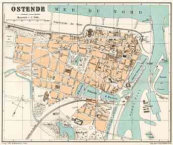 Ostend (Ostende) city map, 1908
