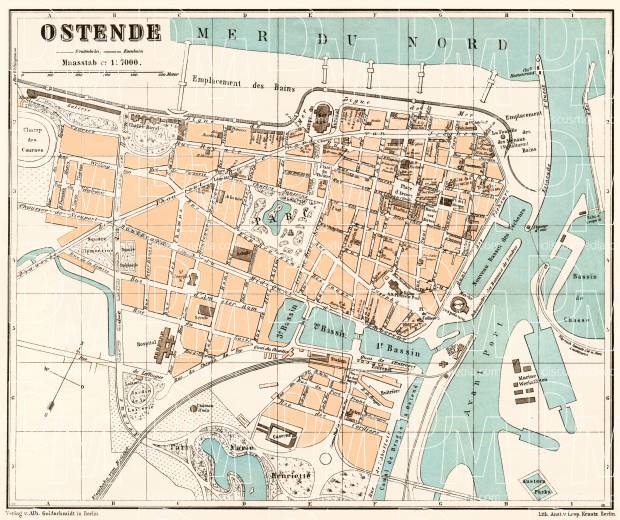 Ostend (Ostende) city map, 1908. Use the zooming tool to explore in higher level of detail. Obtain as a quality print or high resolution image