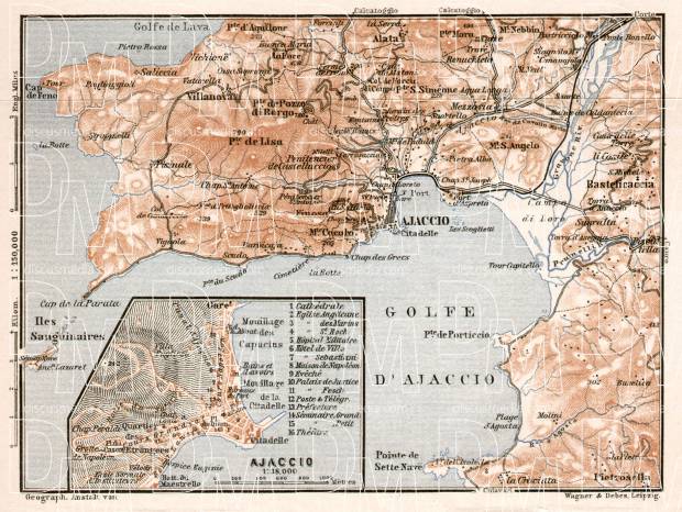 Ajaccio and environs map, 1902. Use the zooming tool to explore in higher level of detail. Obtain as a quality print or high resolution image