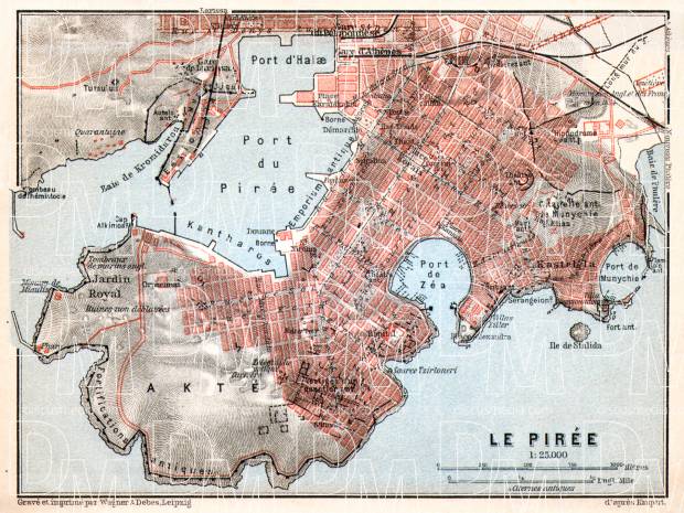 Piraeus (Πειραιάς) city map, 1913. Use the zooming tool to explore in higher level of detail. Obtain as a quality print or high resolution image