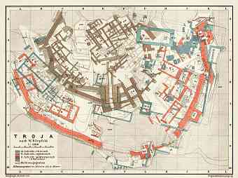 Troy (Troja, Ilion, Τροία, Ἴλιον), ancient site map after Wilhelm Dörpfeld, 1914