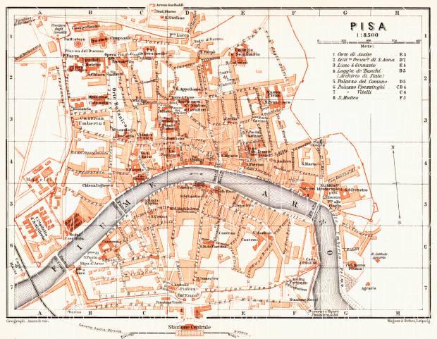 Pisa city map, 1908. Use the zooming tool to explore in higher level of detail. Obtain as a quality print or high resolution image