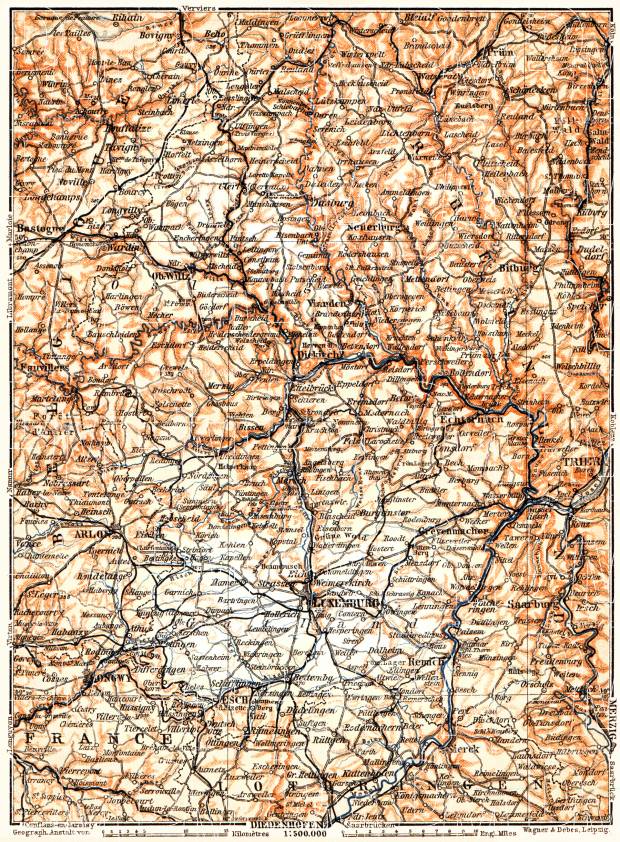 Luxembourg, general map, 1904. Use the zooming tool to explore in higher level of detail. Obtain as a quality print or high resolution image