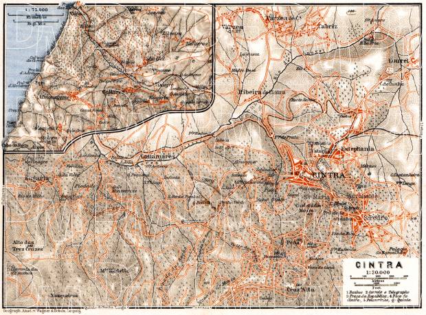 Cintra and environs. Collares and environs map, 1929. Use the zooming tool to explore in higher level of detail. Obtain as a quality print or high resolution image