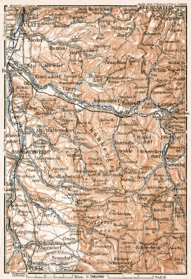 Old map of South vicinity of Klodzko (Glatz) in 1911. Buy vintage map ...