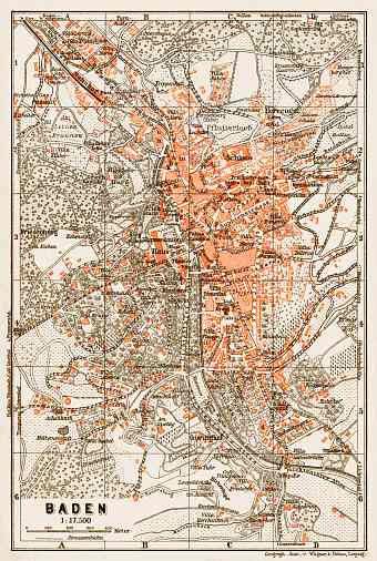 Baden (Baden-Baden) city map, 1909