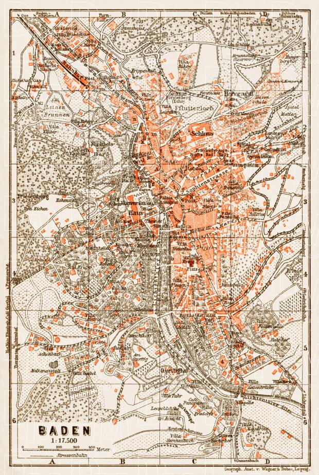 Baden (Baden-Baden) city map, 1909. Use the zooming tool to explore in higher level of detail. Obtain as a quality print or high resolution image