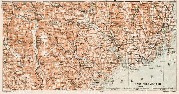 South Telemark (Sydlige Telemarken), region map, 1931. Use the zooming tool to explore in higher level of detail. Obtain as a quality print or high resolution image