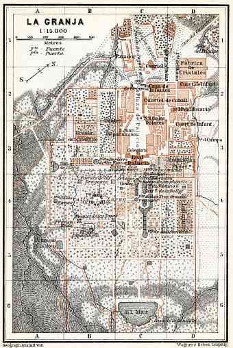La Granja de San Ildefonso, town and palace park map, 1913