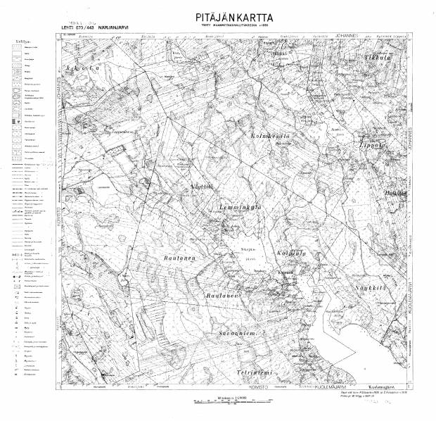 Zaitšihino Lake. Närjänjärvi. Pitäjänkartta 402106. Parish map from 1938. Use the zooming tool to explore in higher level of detail. Obtain as a quality print or high resolution image