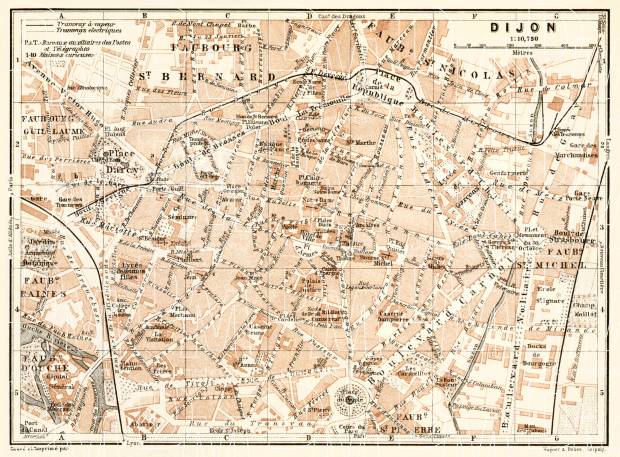 Old map of Dijon in 1913. Buy vintage map replica poster print or ...