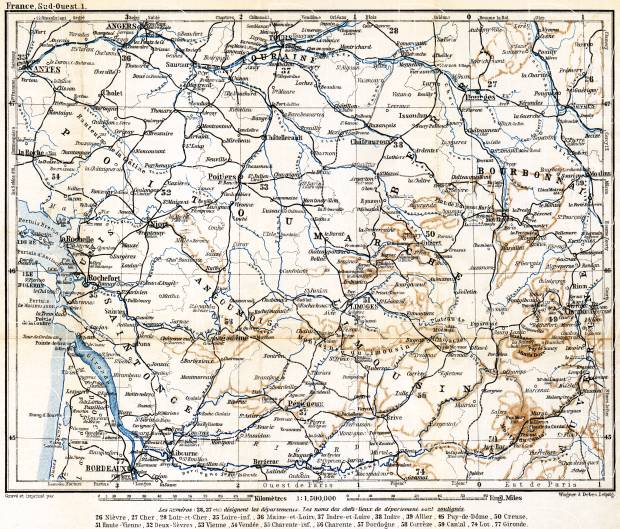 Southwest of France I (Borderaux, Poitou, Berry, Bourbonnais), 1885. Use the zooming tool to explore in higher level of detail. Obtain as a quality print or high resolution image