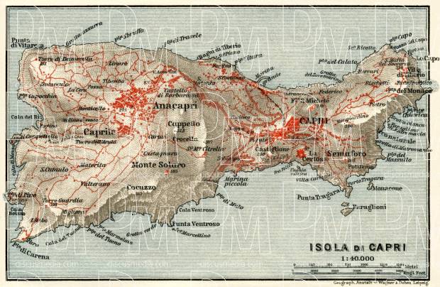 Capri Isle map, 1929. Use the zooming tool to explore in higher level of detail. Obtain as a quality print or high resolution image