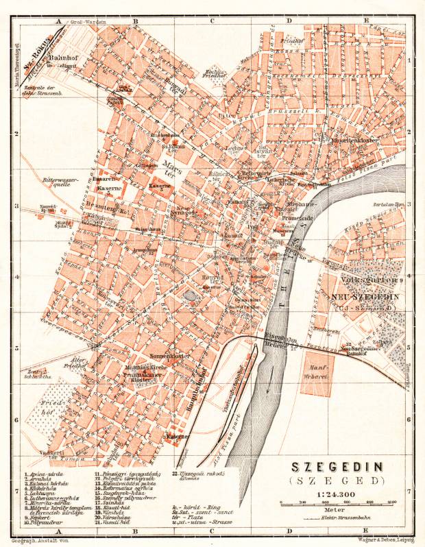 Szegedin (Szeged) city map, 1911. Use the zooming tool to explore in higher level of detail. Obtain as a quality print or high resolution image