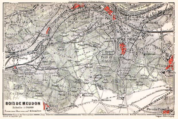 Forest of Meudon (Bois de Meudon) map, 1910. Use the zooming tool to explore in higher level of detail. Obtain as a quality print or high resolution image