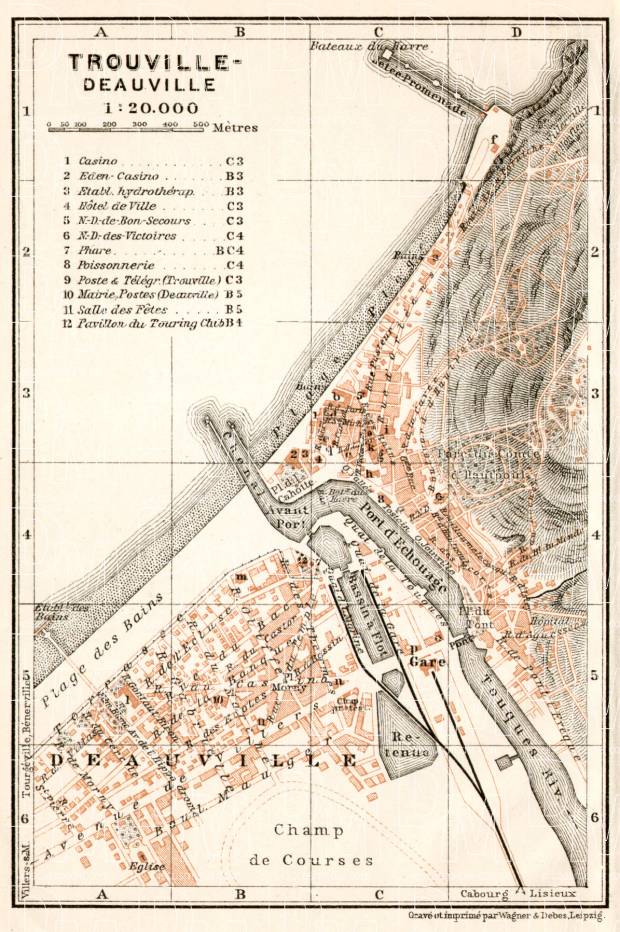 Trouville and Deauville, towns´ map, 1909. Use the zooming tool to explore in higher level of detail. Obtain as a quality print or high resolution image