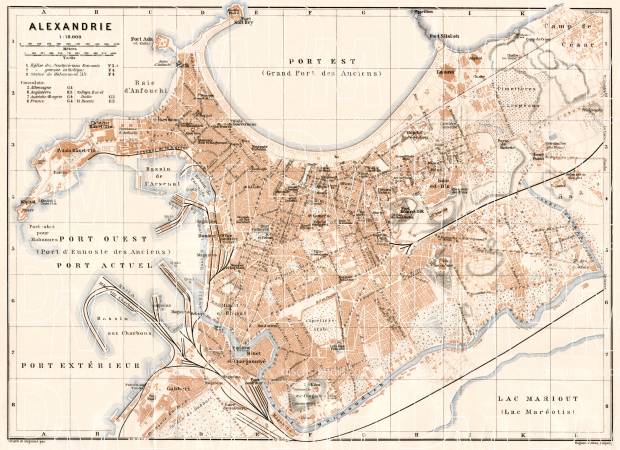 Alexandria (الإسكندرية) city map, 1911. Use the zooming tool to explore in higher level of detail. Obtain as a quality print or high resolution image
