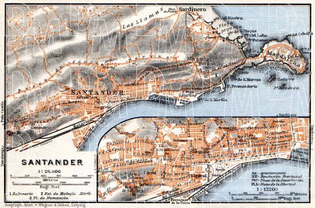 Santander town plan. Environs of Santander map, 1929. Use the zooming tool to explore in higher level of detail. Obtain as a quality print or high resolution image