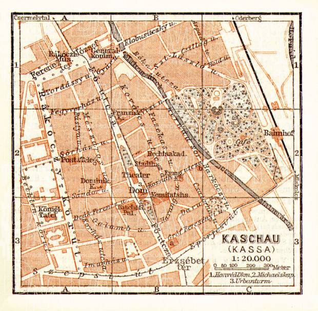 Košice (Kaschau, Kassa) city map, 1911. Use the zooming tool to explore in higher level of detail. Obtain as a quality print or high resolution image