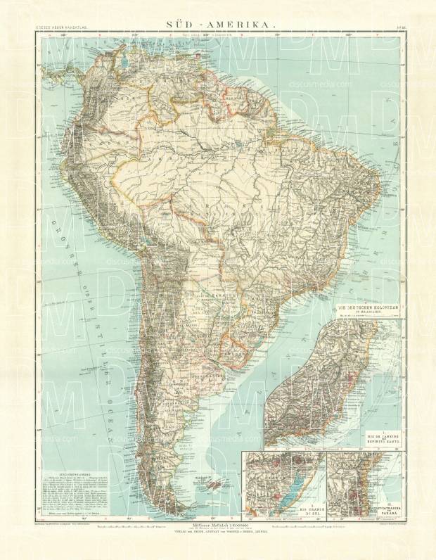 South America Map, 1905. Use the zooming tool to explore in higher level of detail. Obtain as a quality print or high resolution image