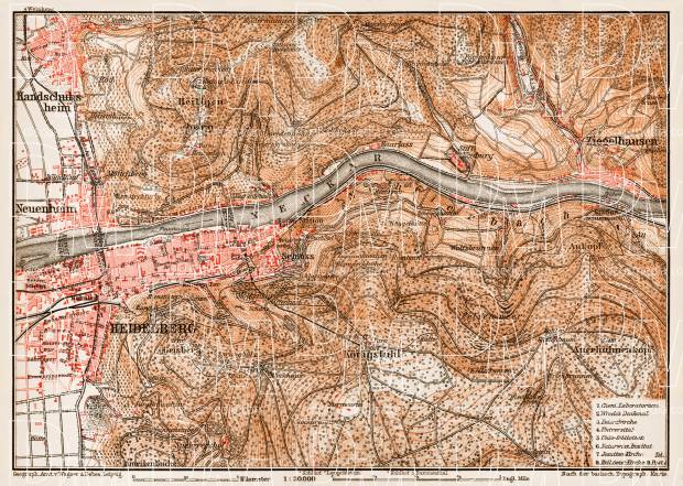 Heidelberg and nearer environs map, 1909. Use the zooming tool to explore in higher level of detail. Obtain as a quality print or high resolution image