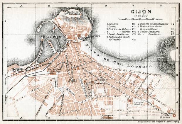Gijón city map, 1913. Use the zooming tool to explore in higher level of detail. Obtain as a quality print or high resolution image