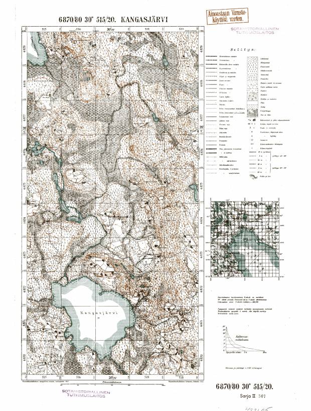 Kangasjarvi Lake. Kangasjärvi. Topografikartta 423105. Topographic map from 1941. Use the zooming tool to explore in higher level of detail. Obtain as a quality print or high resolution image