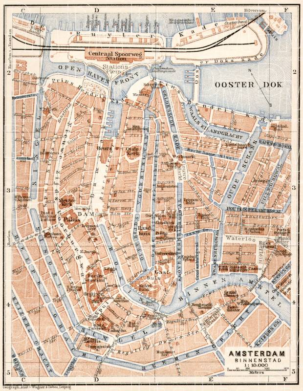 Amsterdam, central part map, 1909. Use the zooming tool to explore in higher level of detail. Obtain as a quality print or high resolution image