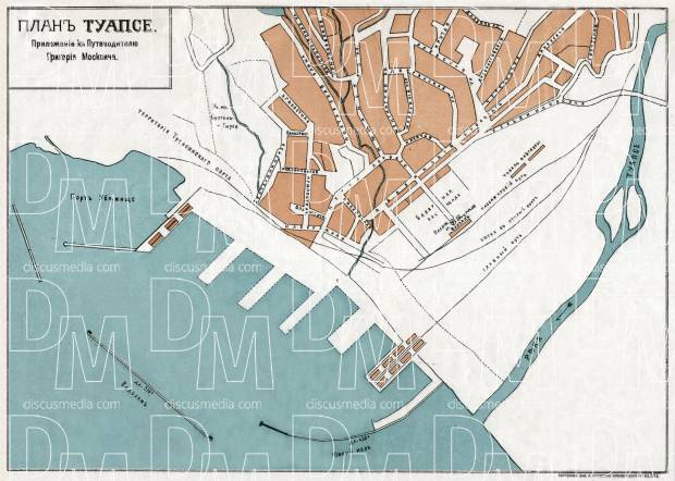 Tuapse (Туапсе) city map, 1914. Use the zooming tool to explore in higher level of detail. Obtain as a quality print or high resolution image