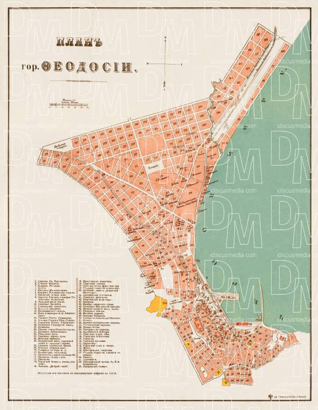 Theodosia (Ѳеодосія) town plan, 1904. Use the zooming tool to explore in higher level of detail. Obtain as a quality print or high resolution image