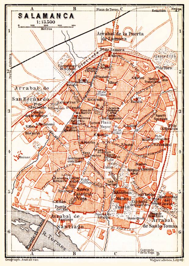 Salamanca city map, 1899. Use the zooming tool to explore in higher level of detail. Obtain as a quality print or high resolution image
