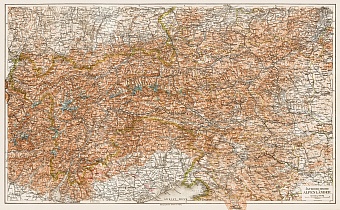 Map of the Austrian Alps from Bludenz and Feldkirch to Vienna, 1903