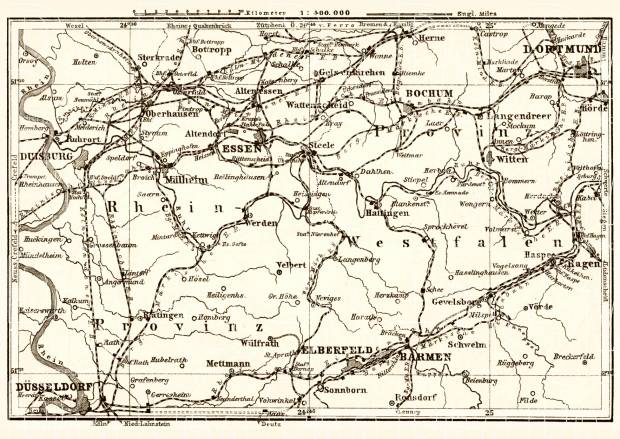 Rhine Provence and Westfalia map, 1887. Use the zooming tool to explore in higher level of detail. Obtain as a quality print or high resolution image